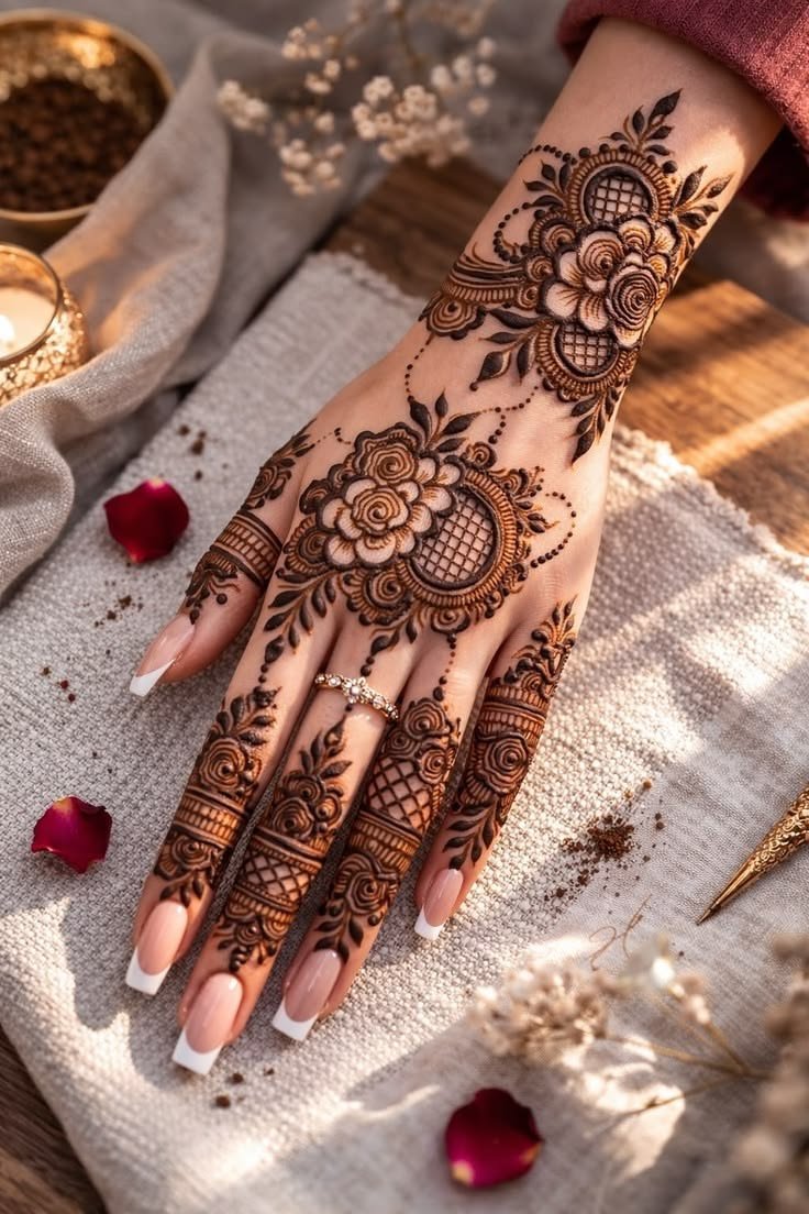 Front Hand Floral Mehndi Design Pics