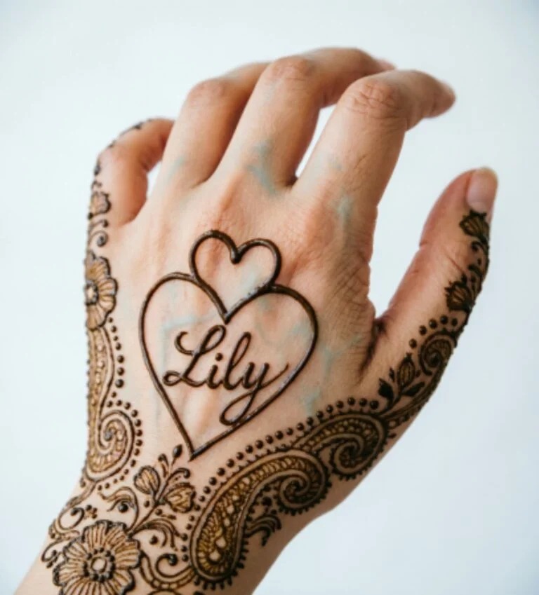 Heart Name Mehndi Patterns