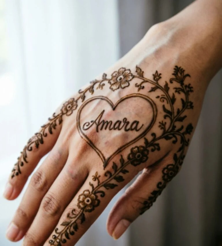Heart Shaped Name Mehndi Patterns
