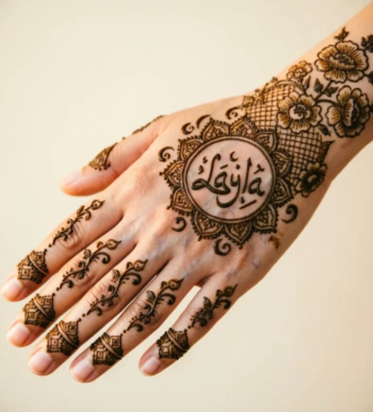 Mehndi design with name for girls