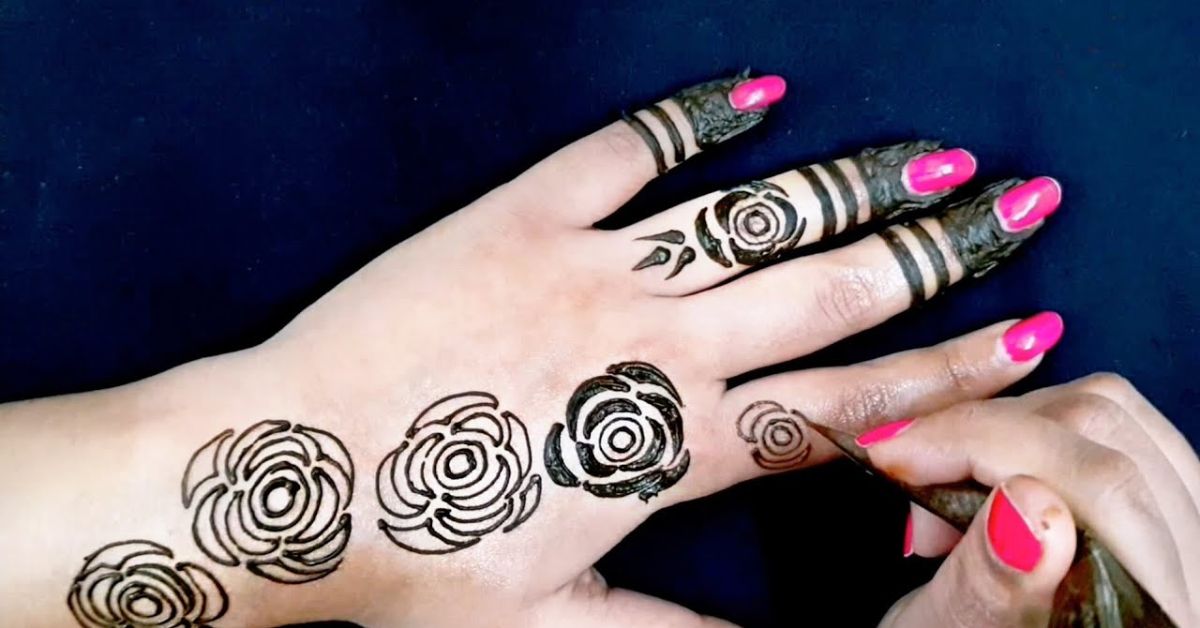 rose mehndi design back hand simple