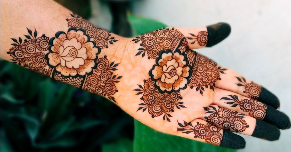 rose mehndi design front hand